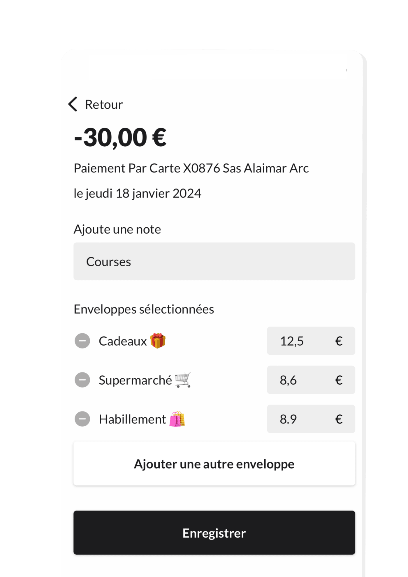 Capture de l'écran de création du budget