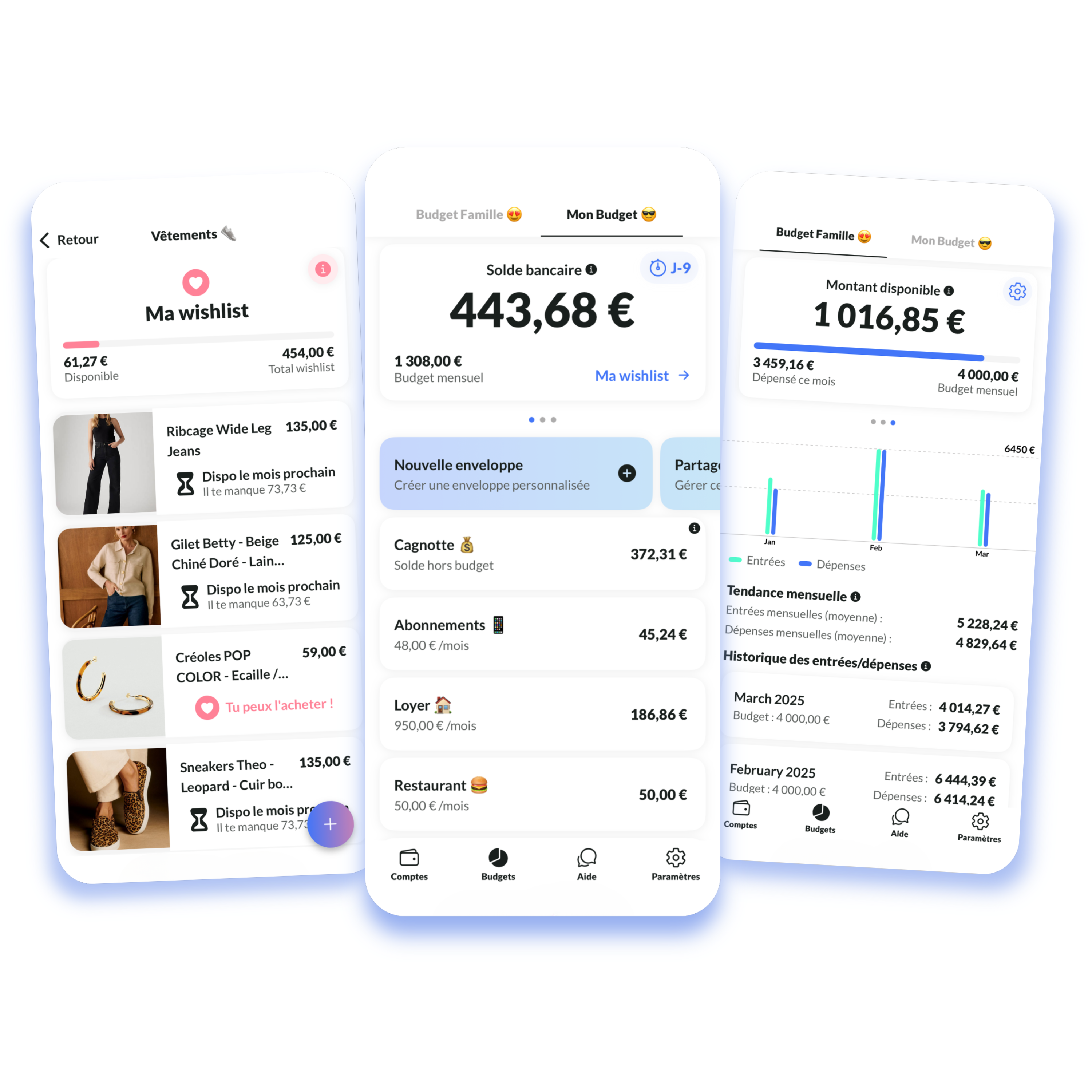 Captures de l'application mobile Budgeez